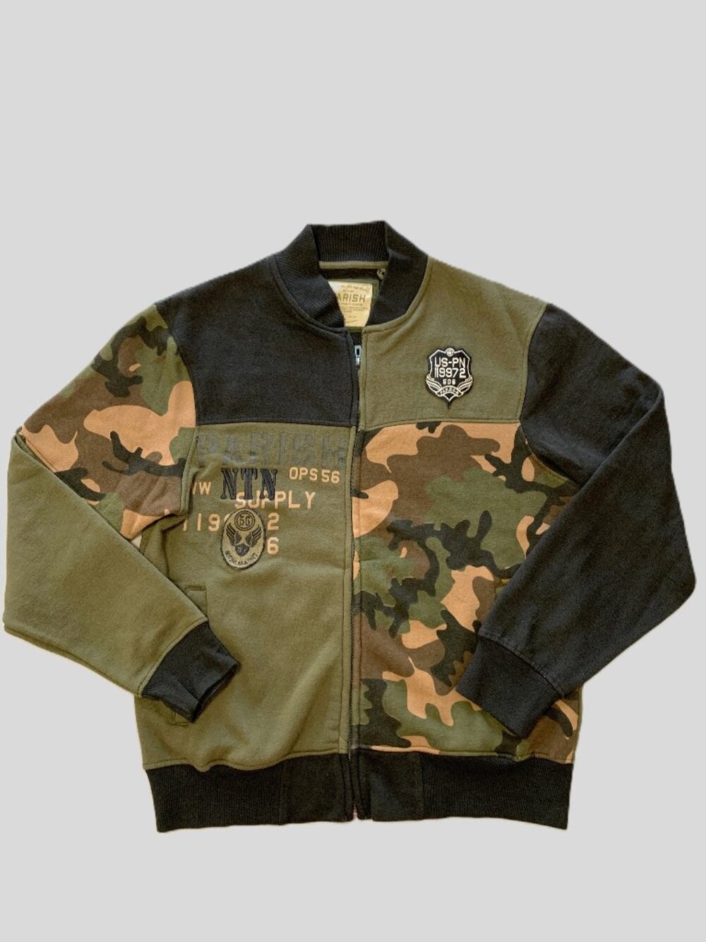 Parish Men Jacket Zip-Up Military Camo Green Brown Long Sleeves Size L
